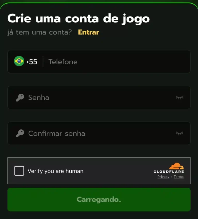 Formulário de registro no 58EE cassino